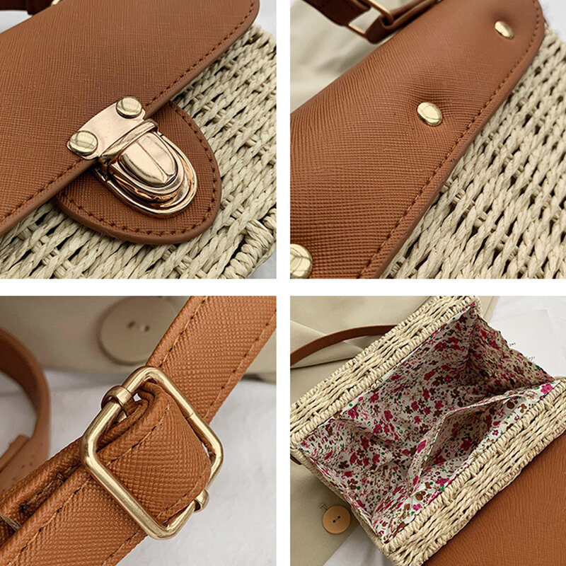 Fashion Lock borsa in Rattan intrecciata borsa da donna Design borsa a tracolla in vimini borse a tracolla per donna 2021 borsa di paglia borse di giunzione in Rattan