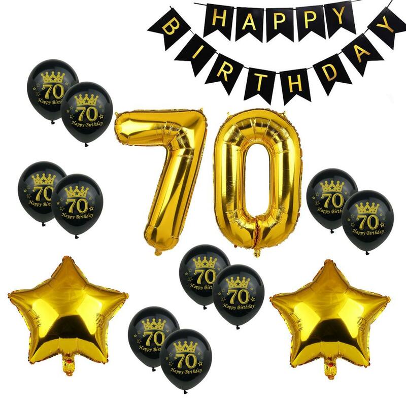 70 생일 블랙 해피버스데이 배너 넘버 70 번째 풍선 70 번째 생일 파티 장식, 성인 70 주년 장식 75D