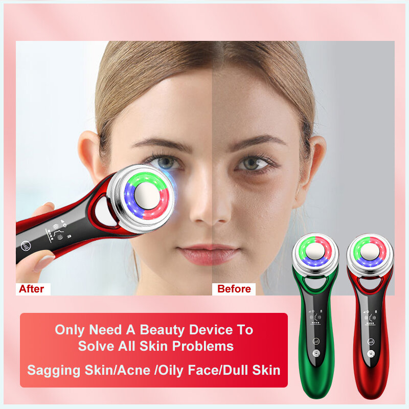AmazeFan Skin Care Beauty 9in1อุปกรณ์ RF & Wrinkle Removal EMS กระชับผิวหน้านวดคอ LED Photon บำบัดความร้อน LiftingFace