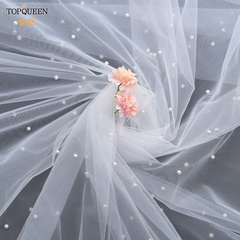 TOPQUEEN V05 Luxury Pearl Veil Beautiful Bridal long  Veil Cathedral Wedding Veil with Mantilla  for Church One Layer