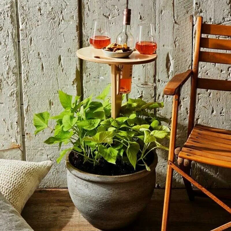 Rack de vinho ao ar livre mesa dobrável com mesa de piquenique de madeira dobrável mesa redonda mini fácil de transportar jantar mesa removível