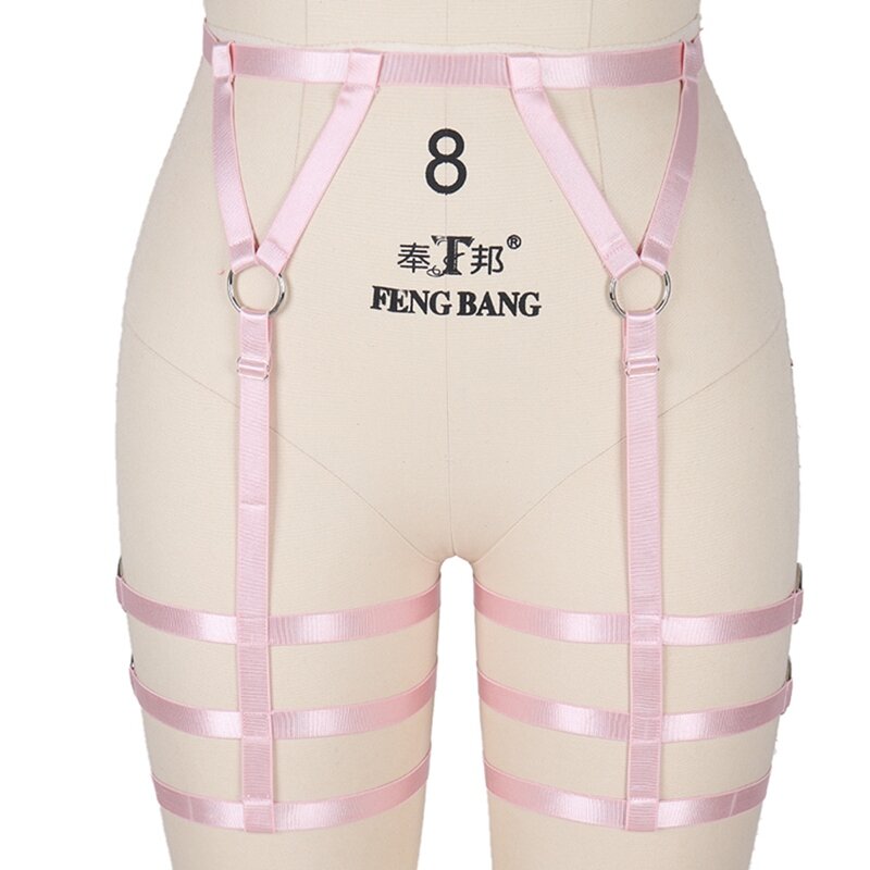 Kawaii Pink Bow Garter Belt Cage Waist Stockings Suspender Belt Strap Elastic Adjust Hollow Out Bondage Harness Goth Fetish Wear