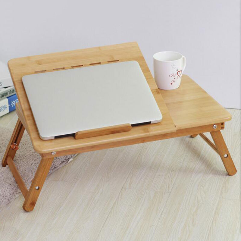 Ventilador de refrigeración de escritorio de bambú para ordenador portátil, escritorio plegable ajustable, soporte para libros, Notebook, mesa de escritorio con almohadilla para ratón