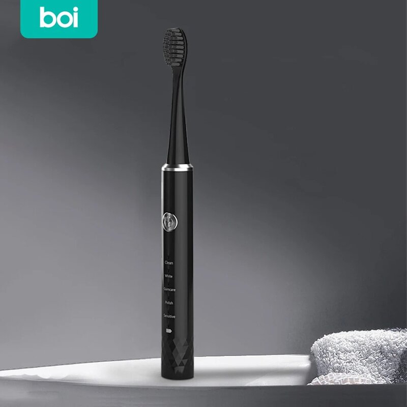 [Boi] USB Pressure Sensing IPX7 Waterproof Smart Memory 5 Modes Couples Sonic Electric Toothbrush Replaceable 3 Brush Head