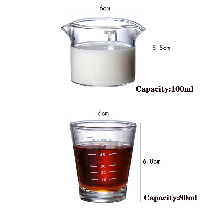 Jarra de leche de doble boca de 100ml, taza de leche de cristal pequeña, taza de expreso de vidrio resistente a altas temperaturas, tazas de café para compartir leche