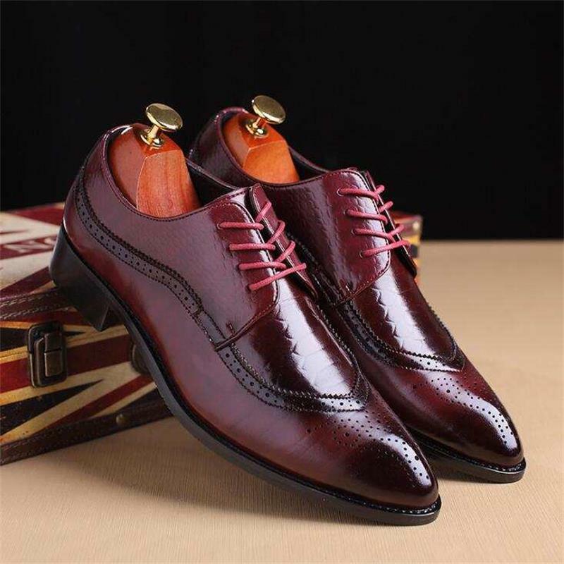 Fashion New Men's Business Casual Leather Shoes Pointed Toe Lace Crocodile Pattern British Trendy Shoes Men's Leather Shoes