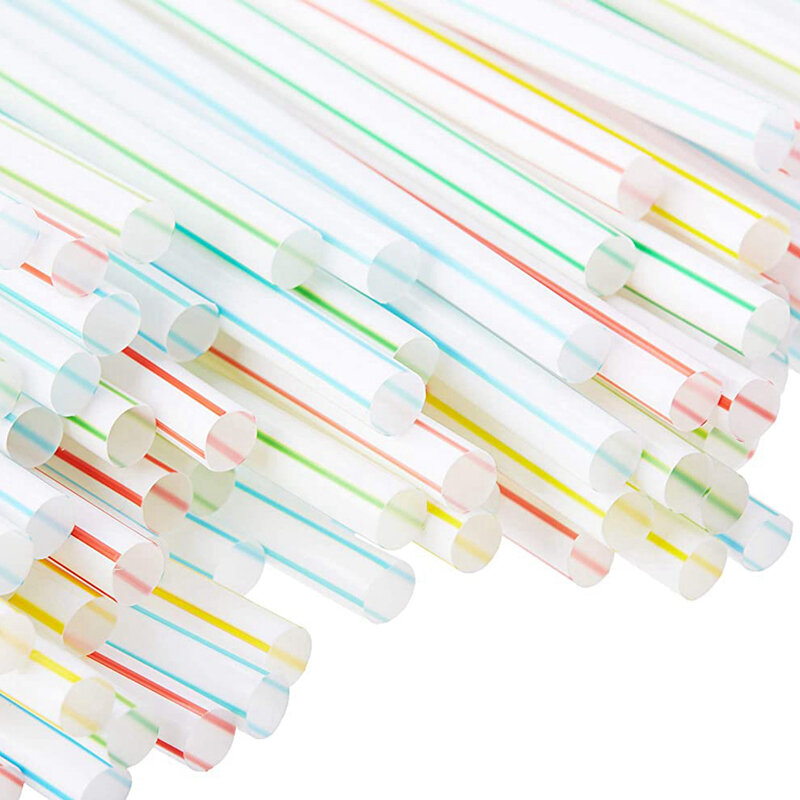 1500 قطعة شفاطات بلاستيكية مرنة مخططة متعددة الألوان شفاطات للاستعمال مرة واحدة بطول 8 بوصة