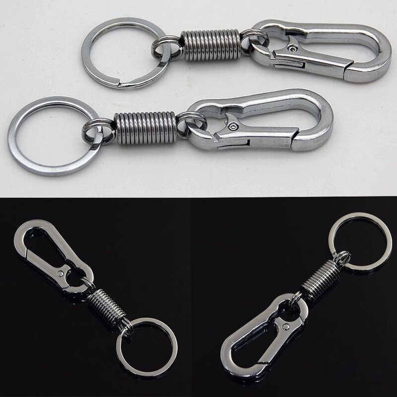 EDC Silver Stainless Steel Retractable Carabiner Keychain Anti-lost Buckles Waist Spring Gourd Buckle Car Ornament Accessories