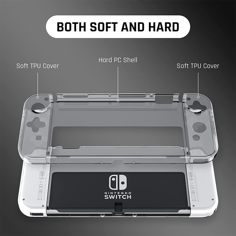 Funda dura protectora transparente Compatible con Nintendo Switch, carcasa de cristal TPU suave OLED, Protector de pantalla para Switch Joycon