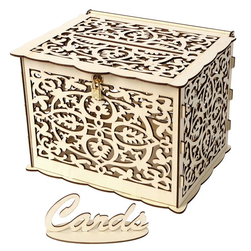 Wooden Wedding Card Boxes Wedding Supplies DIY Flower Deer Pattern Grid Business Card Wooden Box Party Birthday  Favors
