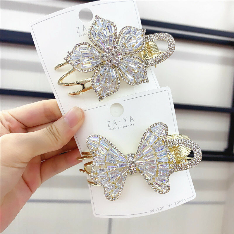 accesorios para el cabello con perlas de cristal y mariposas Pinzas de pelo para mujer pasadores de flores horquillas de diamantes de imitación lazos 