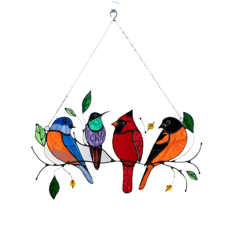 Pannelli di arazzi per finestre in acrilico e metallo macchiato uccelli finestra per uccelli macchiata appesa decorazione per uccelli appesi-regalo per la festa della mamma
