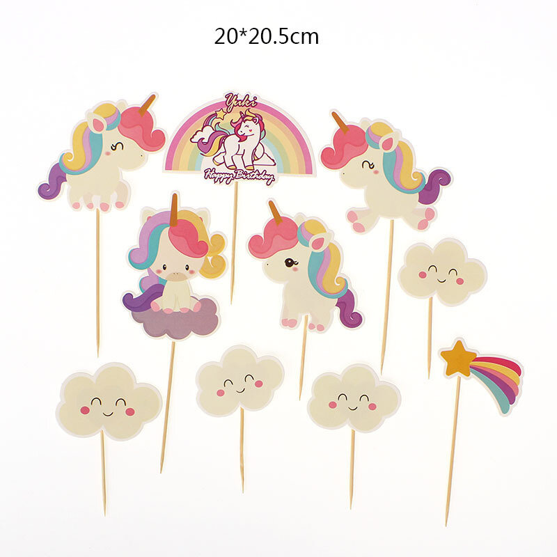 Unicorn Birthday Cake Decorating Tools Party Disposable Tableware Photo Prop Background Unicorn Birthday Balloons Party Supplies