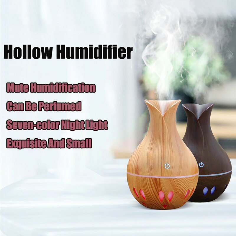 130ml usb umidificador de óleo aromaterapia grão madeira led aroma aromaterapia umidificador difusor ar com 7 cores luzes para casa