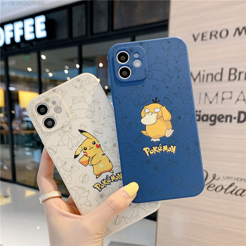 Funda de Pokémon Pikachu Jigglypuff Squirtle Bulbasaur Gengar Chikorita para IPhone, estética para 12 11 Pro Max X XS XR SE 7 8 Plus, hombre