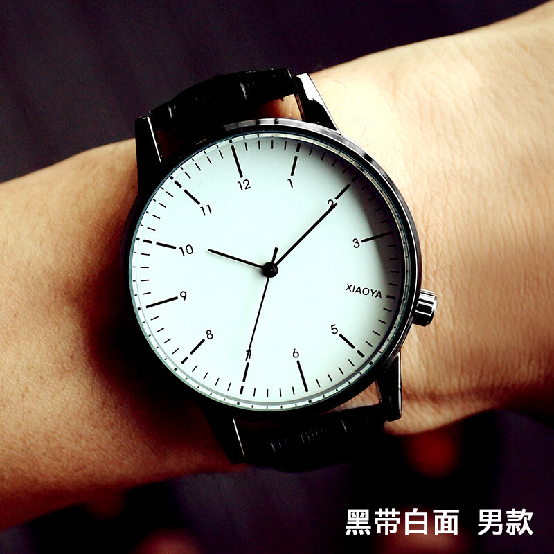 Xiaoya-relógio de couro para casal, masculino e feminino, 2019, alta qualidade, aliança de pareja, preto, estudante