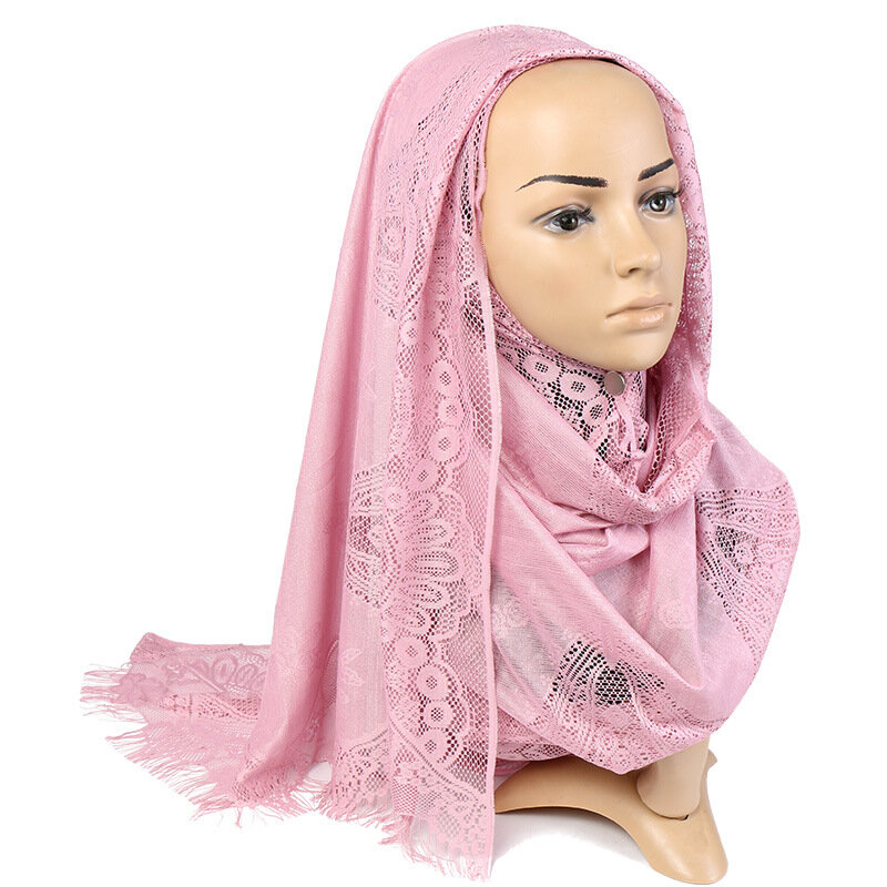 Bunga Yang Indah Wanita Syal Selendang Muslim Renda Hijab Rumbai Kepala Membungkus Polyester Headband Musim Gugur Ringan 180X75 Cm 10 buah/Banyak
