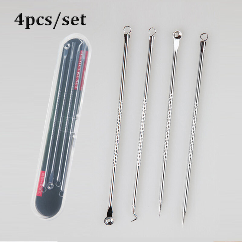 4pcs/set Stainless Steel Acne Removal Needles Pimple Blackhead Remover Spoon Needles Facial Pore Cleaner Face Skin Care Tools