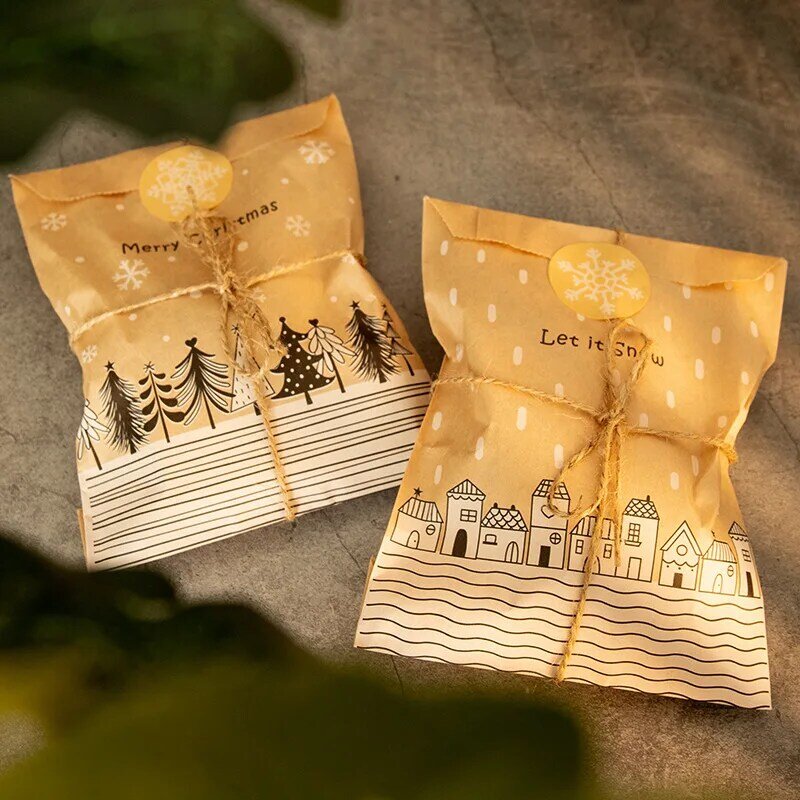 100pcs Christmas Party Supplies Kraft Paper Bags Gift Candy Cookie Packaging Bag for Home Xmas Decor Christmas Tree Hang Decor