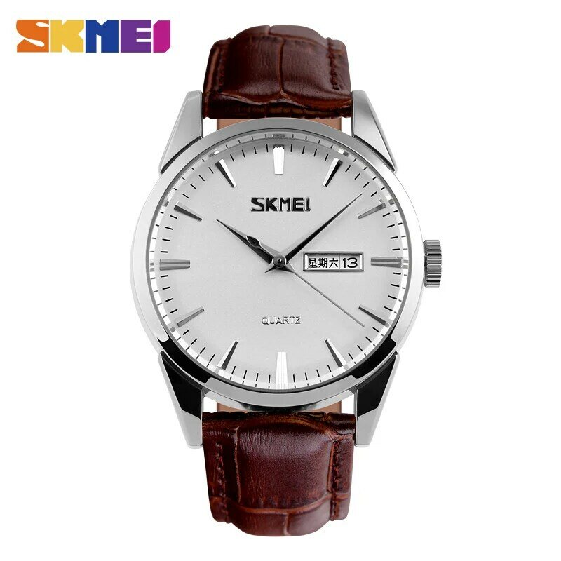 SKMEI แฟชั่นผู้ชายผู้หญิงนาฬิกาหรูหราปฏิทินแสดงนาฬิกาผู้ชาย 3Bar กันน้ำคู่ควอตซ์นาฬิกาข้อมือ 9073
