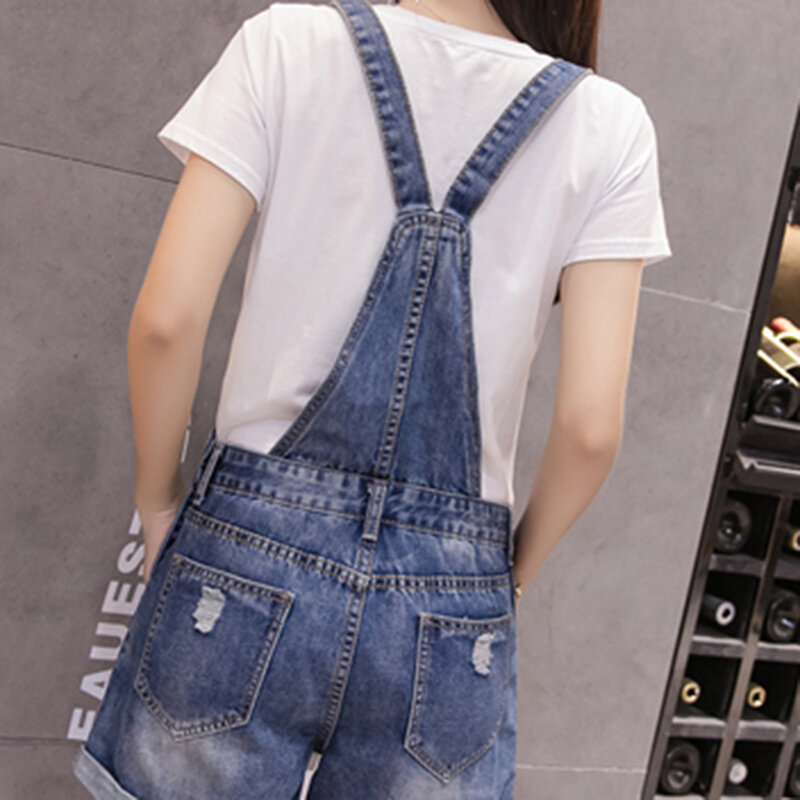 Macacão feminino com bolsos de cintura alta, macacão curto ajustável de denim para estudantes, estilo coreano, roupas adoráveis para mulheres