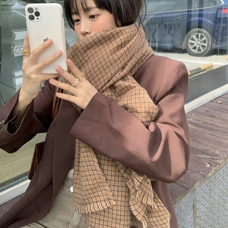 Scarves Women Vintage Plaid Casual Warm Female College All-match Harajuku Classic Basic Teens Ulzzang Simple Daily Comfortable