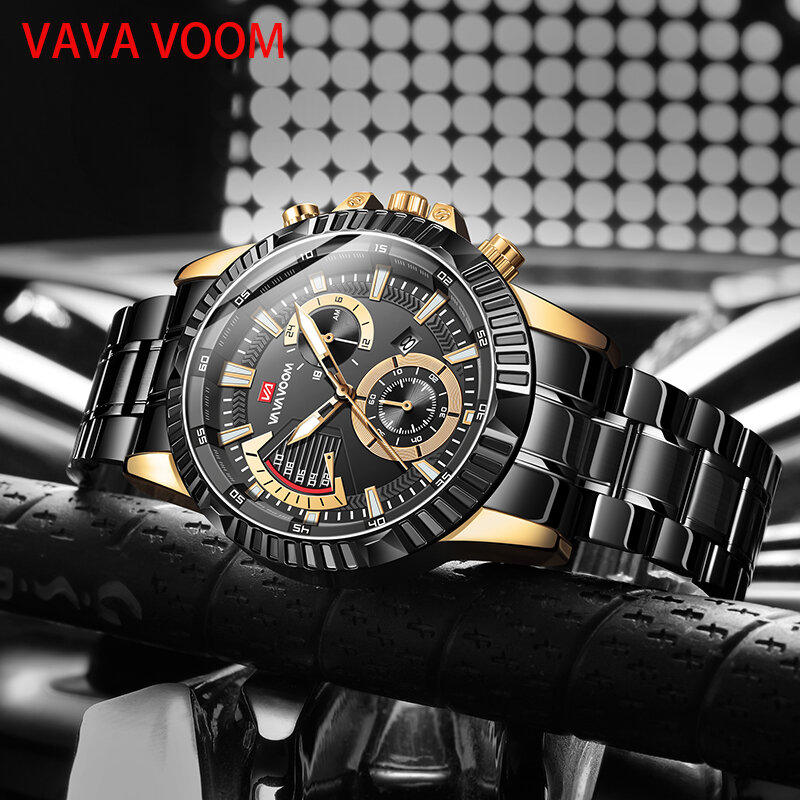 VAVA VOOM-reloj deportivo de lujo para hombre, cronógrafo de cuarzo con correa de acero, estilo militar, informal, Masculino
