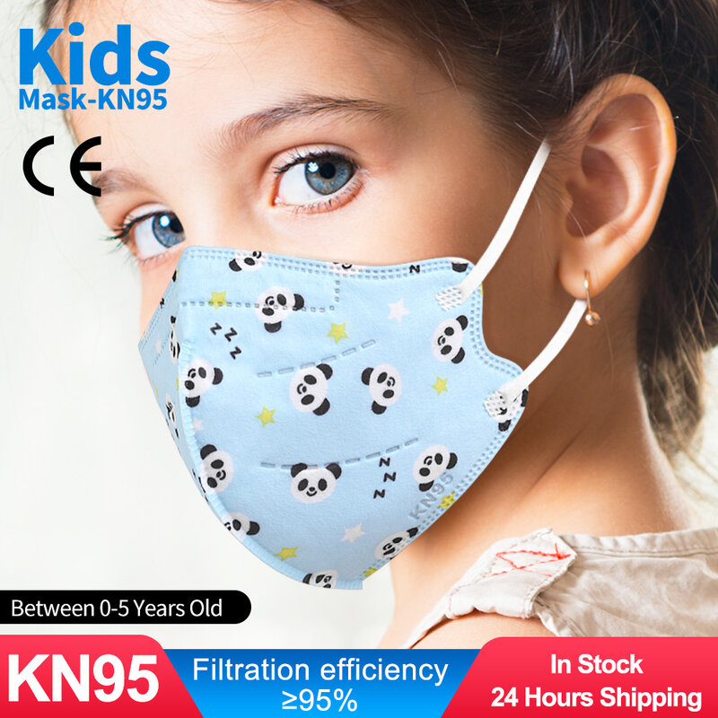Mascarillas faciales KN95 para niños, máscara de 5 capas, sin puente nasal, con dibujos animados, aprobado por FPP2, de 0 a 5 años