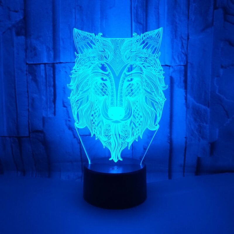 Lobo 3d lâmpada colorida toque de controle remoto led night light brinquedos presente animal criativo pequena lâmpada mesa quarto decoração nightlight