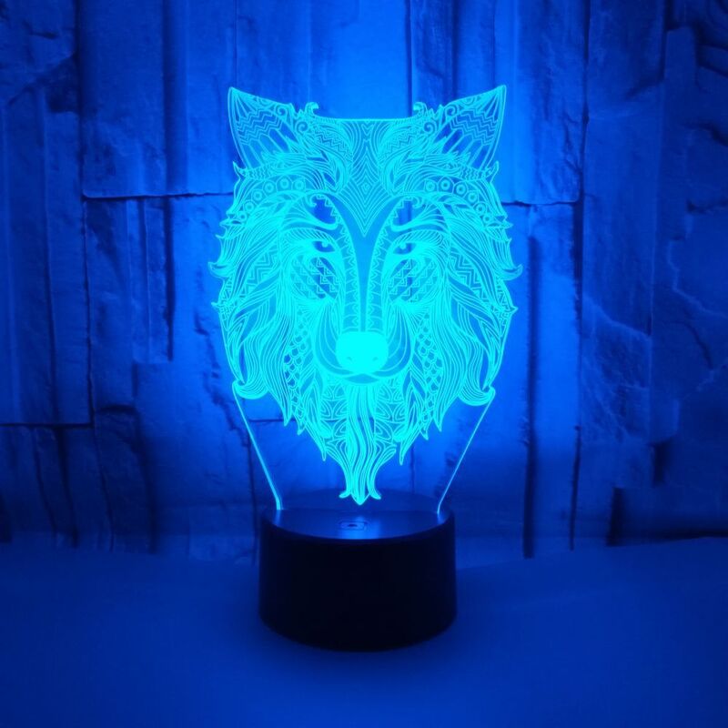 Lampu 3D Serigala Remote Control Sentuh Warna-warni Lampu Malam LED Mainan Hadiah Hewan Kreatif Lampu Meja Kecil Lampu Malam Dekorasi Kamar Tidur