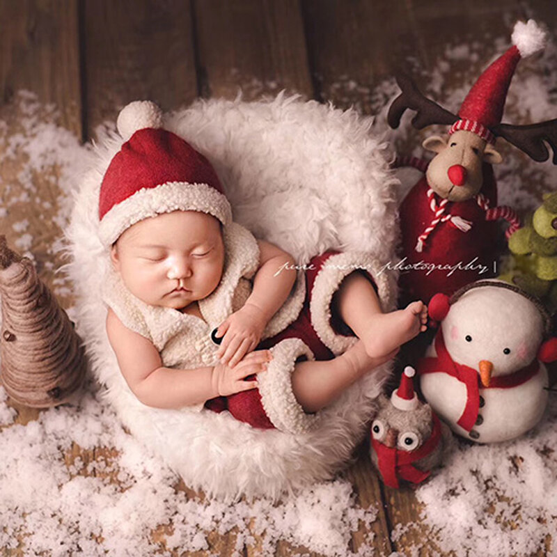 Adereços para fotos de bebês recém-nascidos, macacão, colete, chapéu de natal, acessórios para estúdio fotográfico