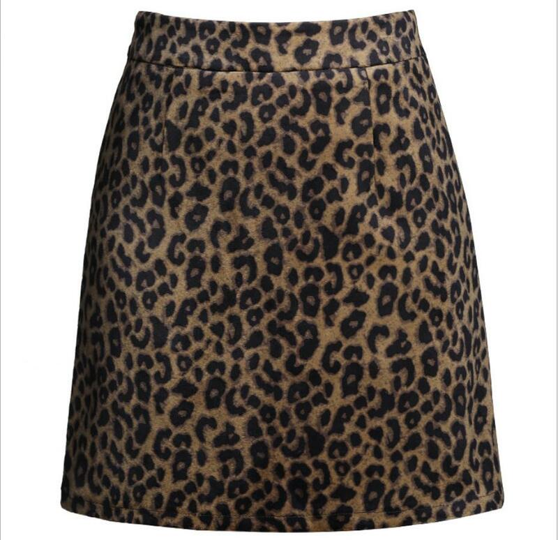 Faldas acampanadas de cintura alta para mujer, minifalda de lana con estampado de leopardo para primavera y otoño, de talla grande, Saias K1360