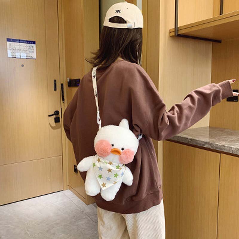 LaLafanfan-mochila de felpa con dibujos animados para niñas, bolso de hombro con relleno de pato Kawaii, de 29cm, para escuela, regalo