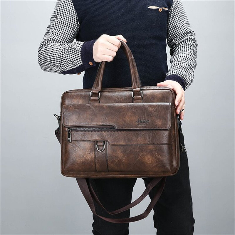 Мужская деловая сумка-тоут из полиэстера и кожи, 남성 сасаквояж в стиле ретро для ноутбука