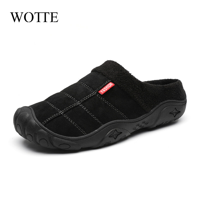Wotte-男性用の冬用スリッパ,家庭用の柔らかくて暖かい綿の靴,滑り止めのフリース,高品質
