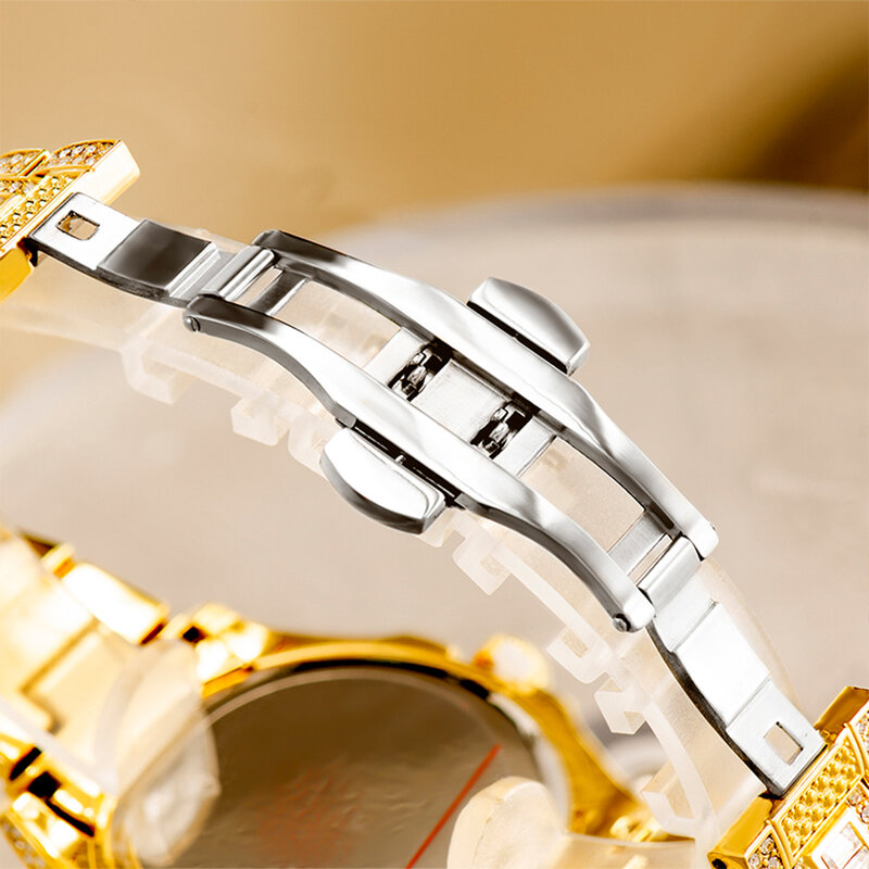 Projektant w pełni diamenty zegarek człowiek Bling Iced Out zegarek dla mężczyzn cyfry arabskie japonia Movt zegarki kwarcowe Hip Hop złoty Relogio