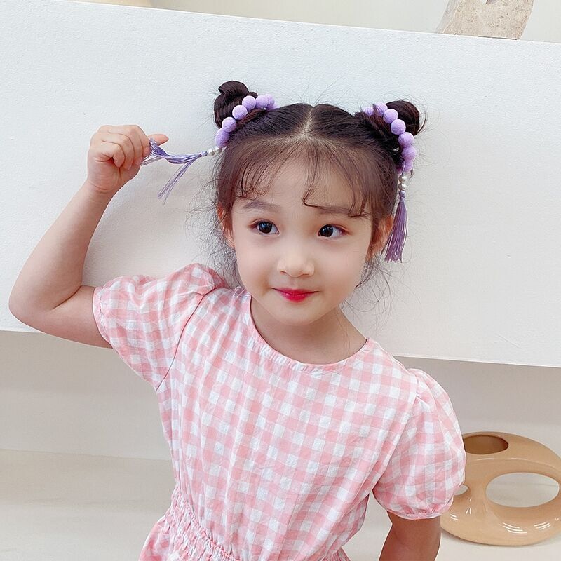 Diadema con borlas de Color para niña, accesorios para el cabello, banda de goma bonita de princesa, tocado fijo Kawaii, novedad de Corea
