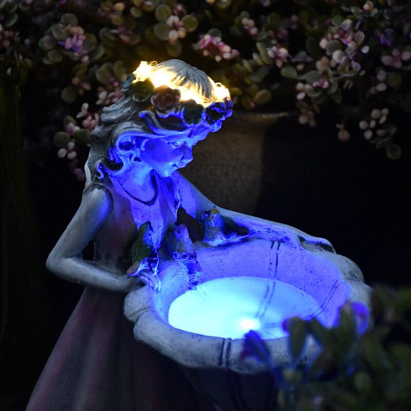 Resina figura de anjo escultura ornamentos casa jardim ao ar livre flor fada menina solar decoração villa pátio micro artesanato paisagem