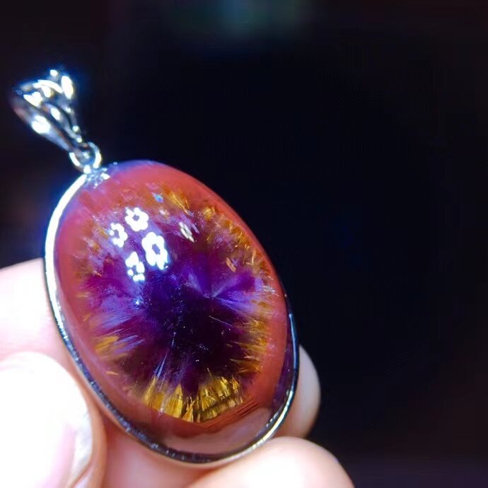 Natural Cacoxenite Auralite 23 Oval Pendant 27.6/18.9mm Purple Red Women Canada Crystal Jewelry AAAAA