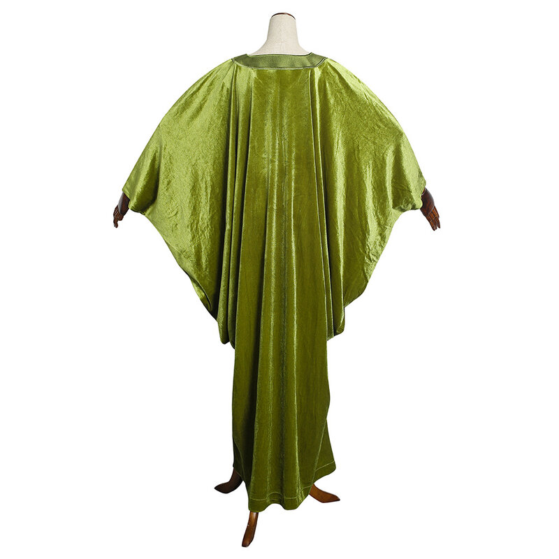 Vestido africano feminino solto outono e inverno vestido bordado verde simples casual saias longas roupas africanas para mulher robe