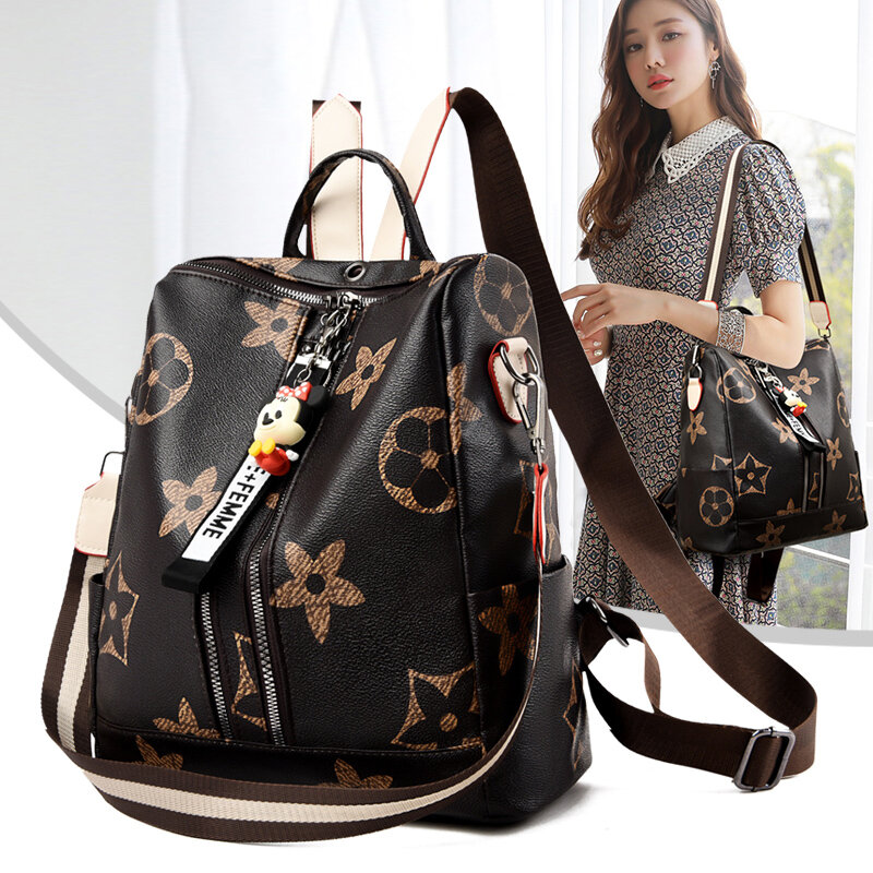 YILIAN Backpack 2021 Anti-theft fashion large capacity printing vintage outdoor women essential travel fitness soft leather bag