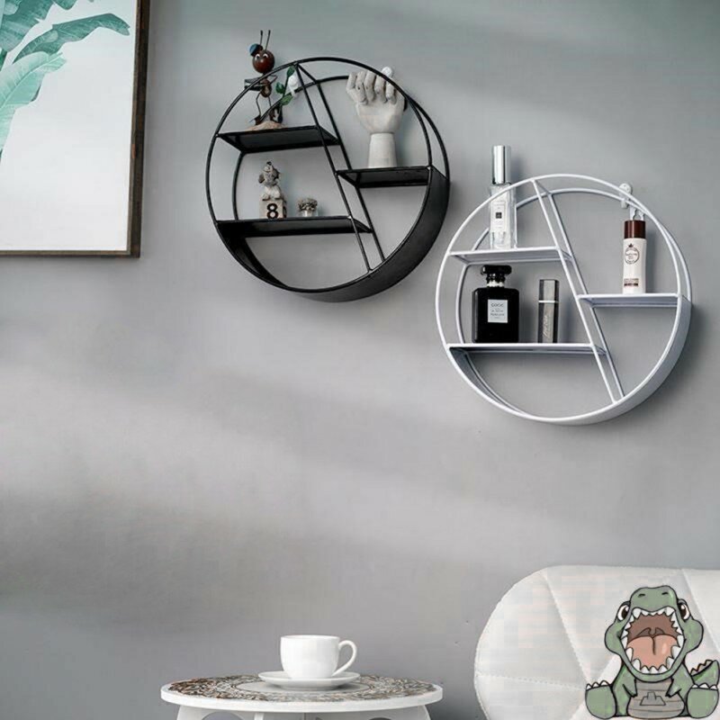 Light luxury simple style wrought iron wall hanging decoration storage rack round wrought iron wall shelf home decoration  HK