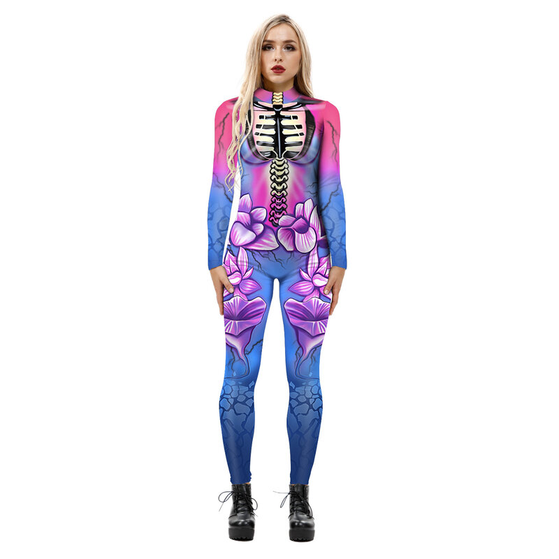 Hot Selling Snake Printed Tights Cosplay Zipper Long Sleeved Conjoined Pants Rompers Womens Jumpsuit Bodycon Romper