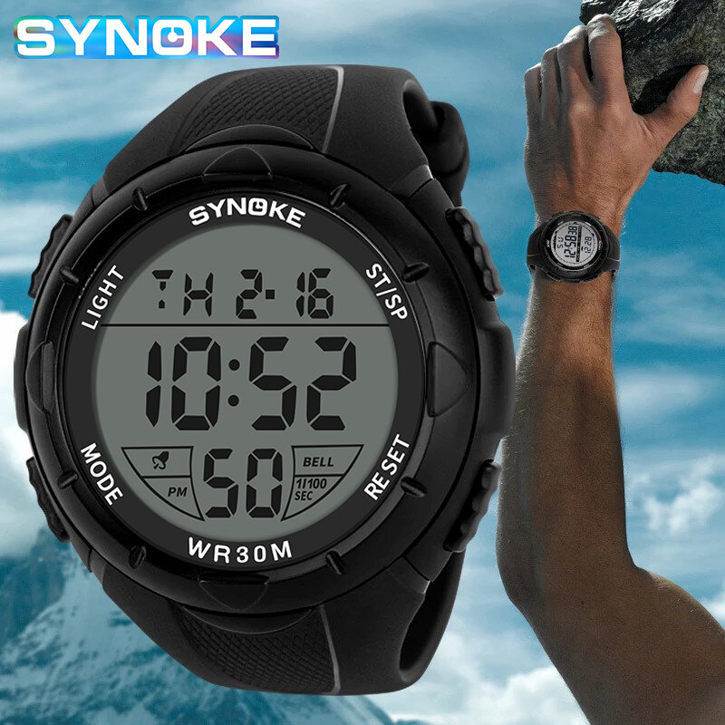 Synoke-メンズデジタルウォッチ,腕時計,スポーツ,ミリタリー,耐水性,LED