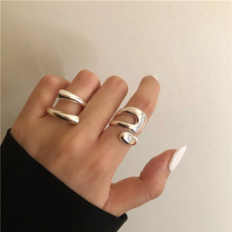 Minimalistische Mode Retro Persoonlijkheid Dames Koper Onregelmatige Opening Ring Casual Party Punk Geometrische Twisted Gouden Ring Sieraden