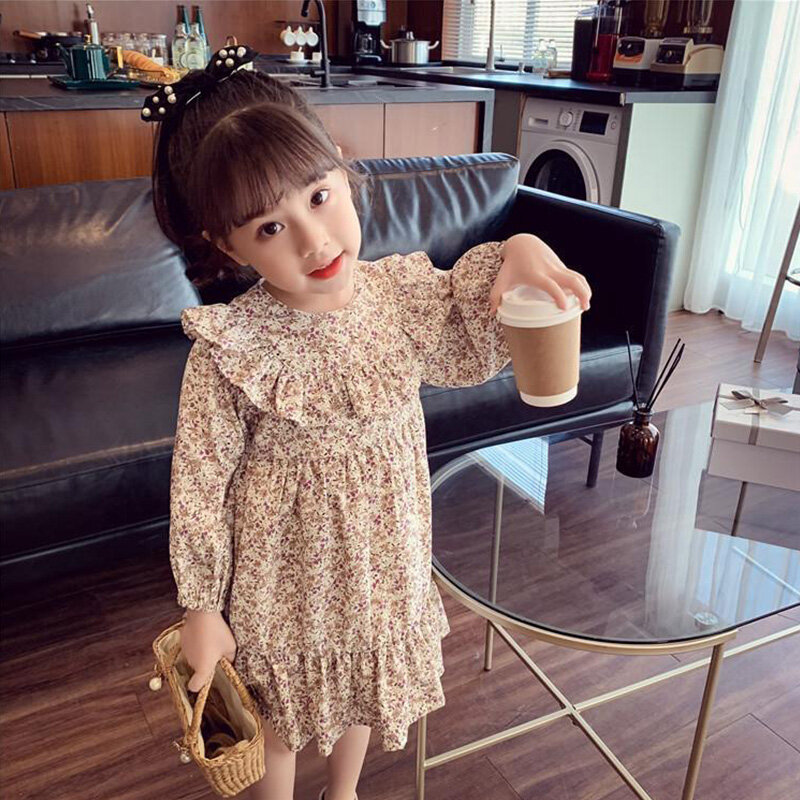 Fall Flower Girls Dresses Korean Fashion Long Sleeve Princess Dress Cute Little Children Costume Vestidos Costume