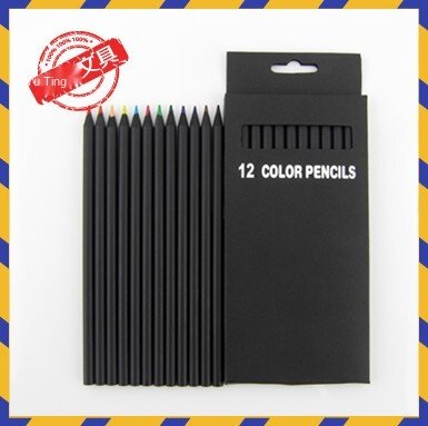 12 шт. цветные деревянные карандаши, черная кожа, высококлассные деревянные цветные карандаши, точечные черные деревянные аксессуары, набор...