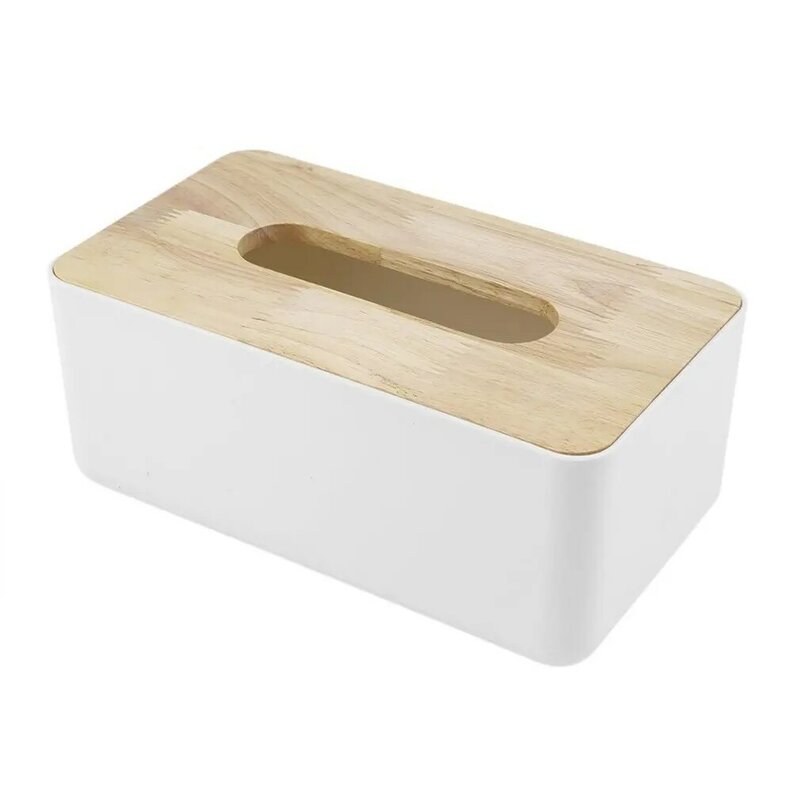 PP Oak Wood Tissue Box Home Office Car Container Organizer Decoration For Removable Tissue Simple Rectangle Shape