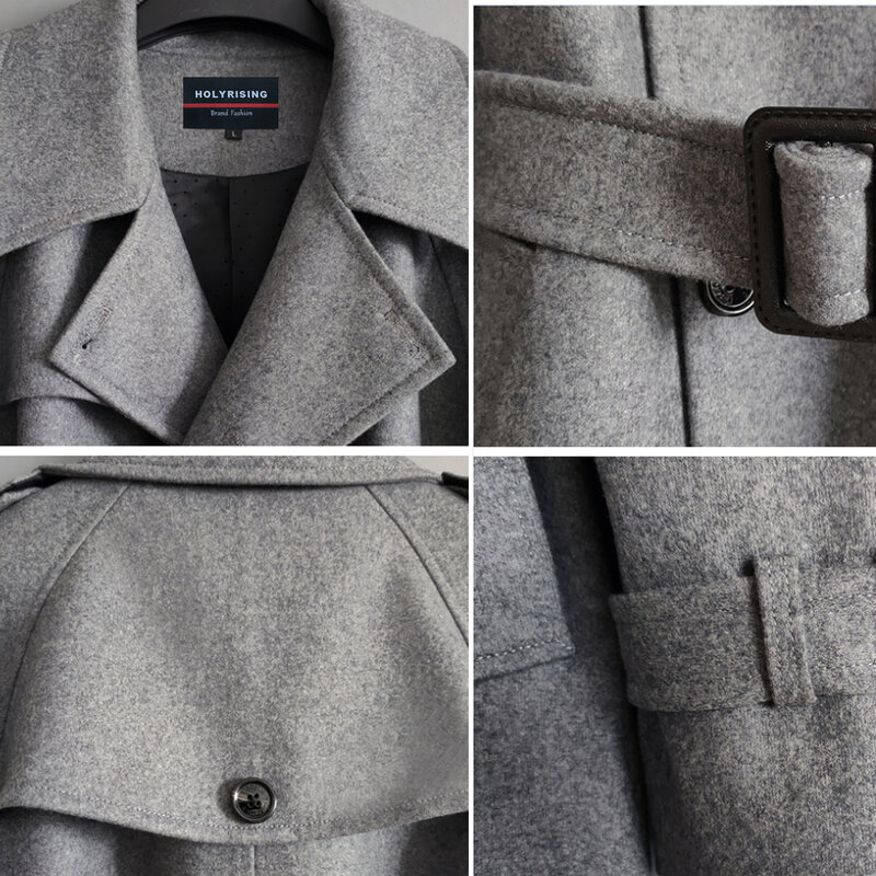 Abrigo de lana de doble botonadura para hombre, abrigo de invierno, Color negro y liso, 6Xl