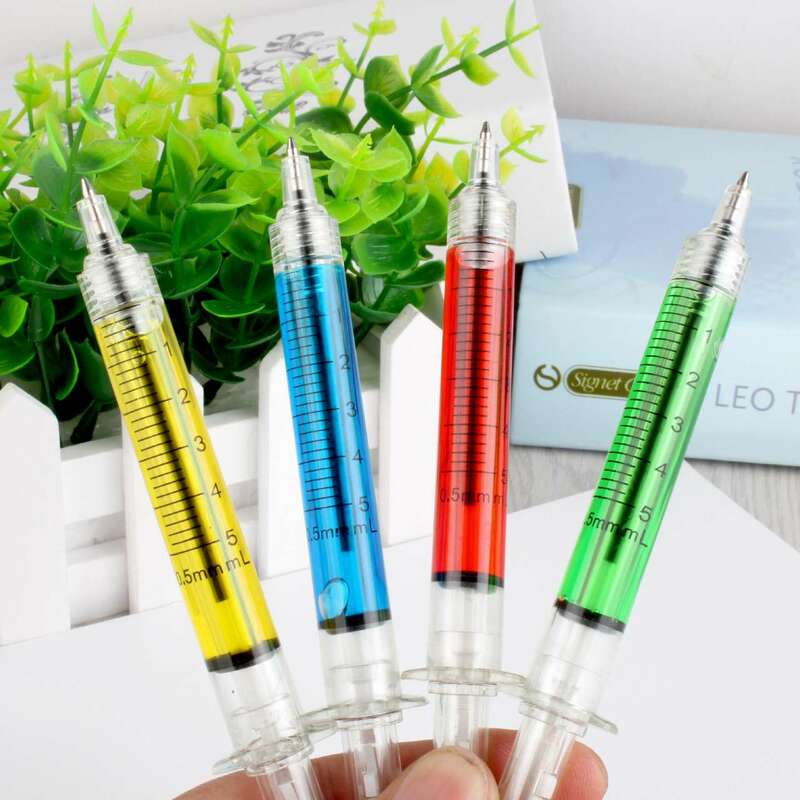 Syringe Pens Needle Tube 4Pcs Set Liquid Filled Syringe Pens Ballpoint Pen for School Kids Writing Supplies Creative Ball Pens
